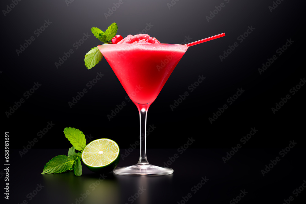 Alcohol cocktail on a black isolated background. Summer alcoholic drink Alcohol cocktail on a black isolated background. Summer alcoholic drink