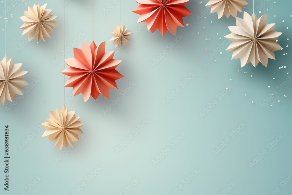 Pattern of paper made decoration. pattern of paper made decoration. Origami New Year ornaments on soft pastel backgroundornaments on soft pastel background.