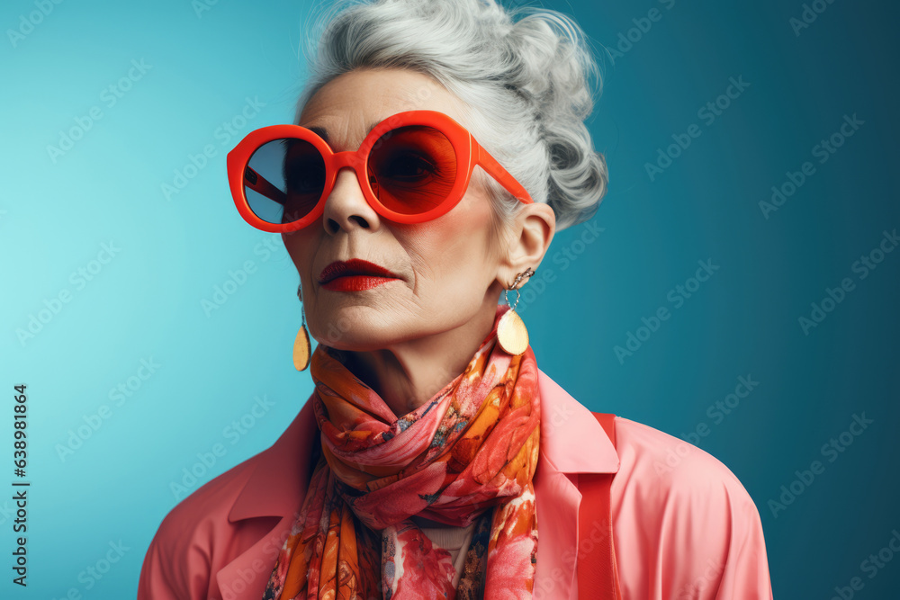 Elderly well-groomed stylish woman in bright clothes Elderly well-groomed stylish woman in bright clothes