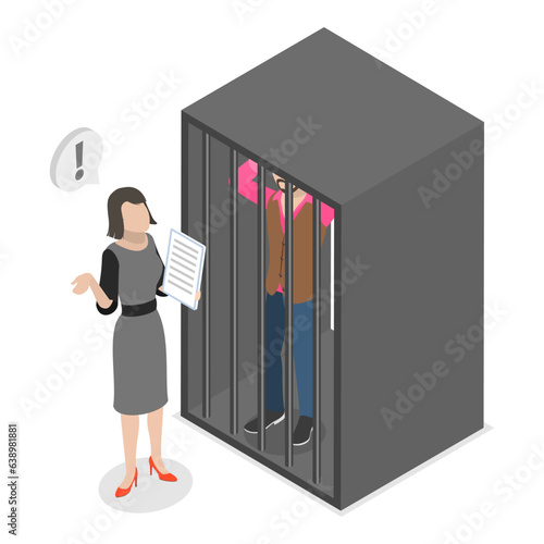 3D Isometric Flat Vector Illustration of Criminal Lawyer, Ppocessing Civil or Criminal Litigation. Item 2