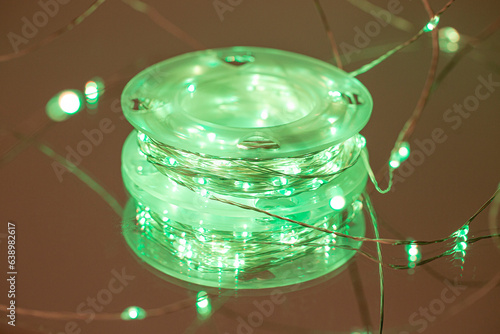 LED string lights. Party holiday christmas decoration lights. Close up christmas LED lighting photo