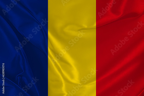 Waving silk flag of Romania