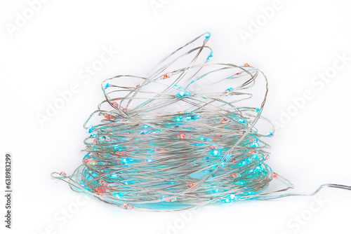 LED string lights. Party holiday christmas decoration lights. Close up christmas LED lighting photo