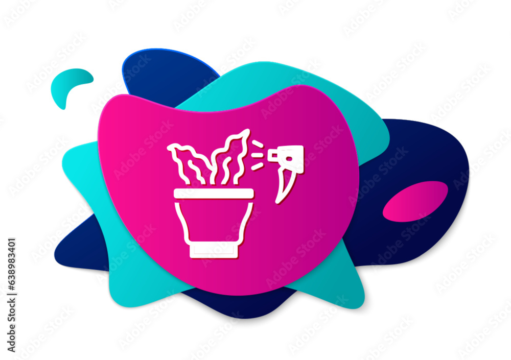 Color Spraying a house plant with a spray gun icon isolated on white background. Moistening of foliage. Care for home flowers. Abstract banner with liquid shapes. Vector Color Spraying a house plant with a spray gun icon isolated on white background. Moistening of foliage. Care for home flowers. Abstract banner with liquid shapes. Vector