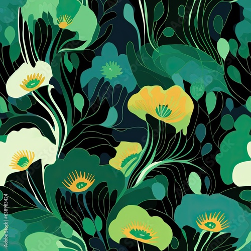 Beautiful flowers blossom in a green garden flat illustration made with Generative AI 