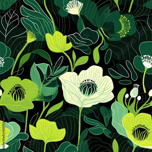 Beautiful flowers blossom in a green garden flat illustration made with Generative AI 
