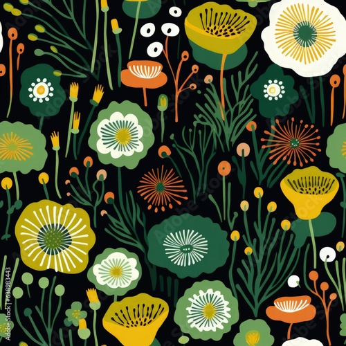 Beautiful flowers blossom in a green garden flat illustration made with Generative AI 