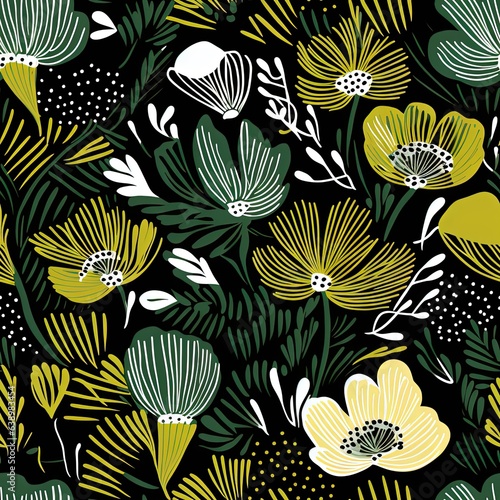 Beautiful flowers blossom in a green garden flat illustration made with Generative AI 