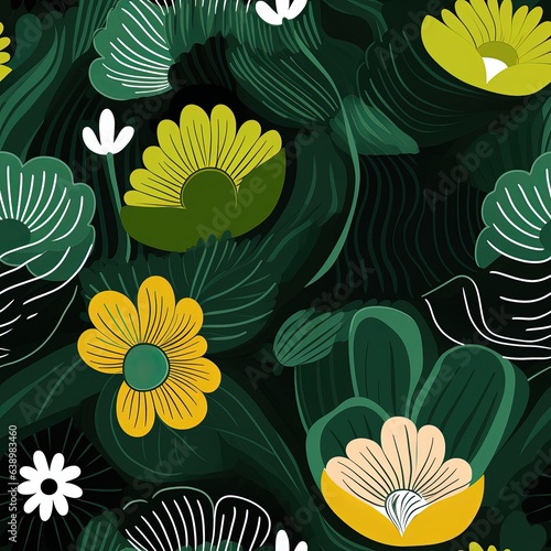 Beautiful flowers blossom in a green garden flat illustration made with Generative AI 
