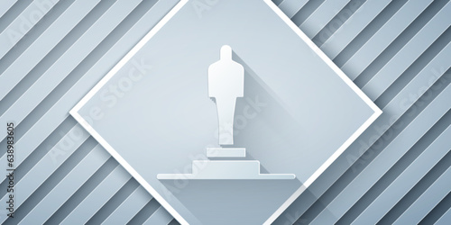 Paper cut 3D printer model icon isolated on grey background. 3d printing. Paper art style. Vector