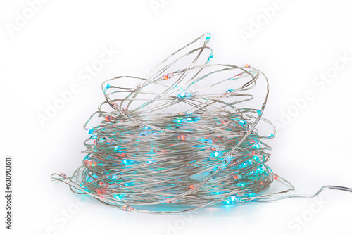 LED string lights. Party holiday christmas decoration lights. Close up christmas LED lighting photo