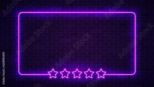 Five stars neon frame. Glowing decoration frame. Vector illustration