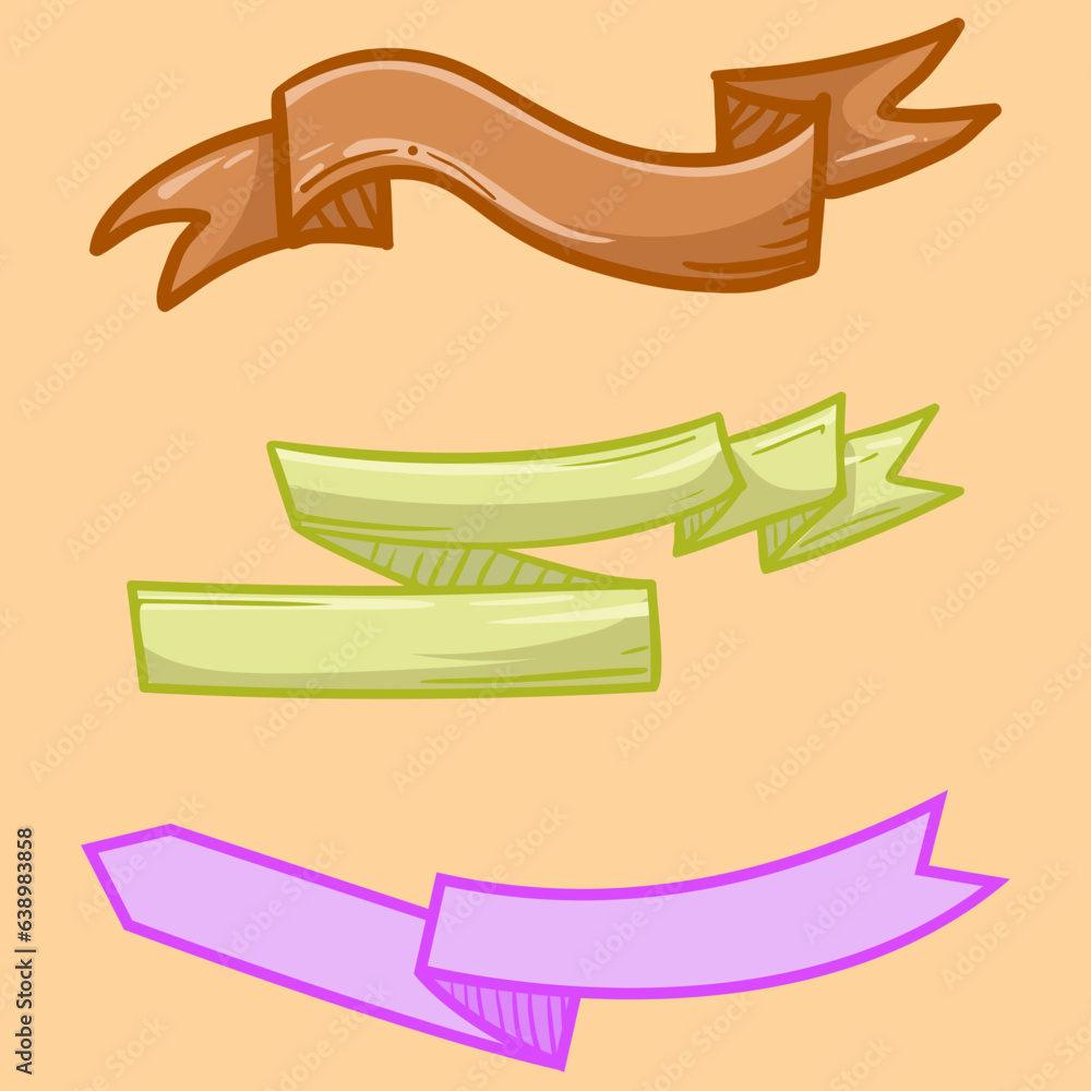 Set of element hand drawn decorative ribbon flags. Empty banner for old looking design of label, text header, title, calligraphy or lettering. Useful pretty tool, illustration in doodle style. Set of element hand drawn decorative ribbon flags. Empty banner for old looking design of label, text header, title, calligraphy or lettering. Useful pretty tool, illustration in doodle style.