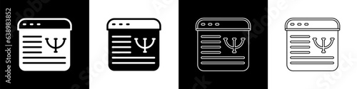 Set Online psychological counseling distance icon isolated on black and white background. Psychotherapy, psychological help, psychiatrist online consulting. Vector