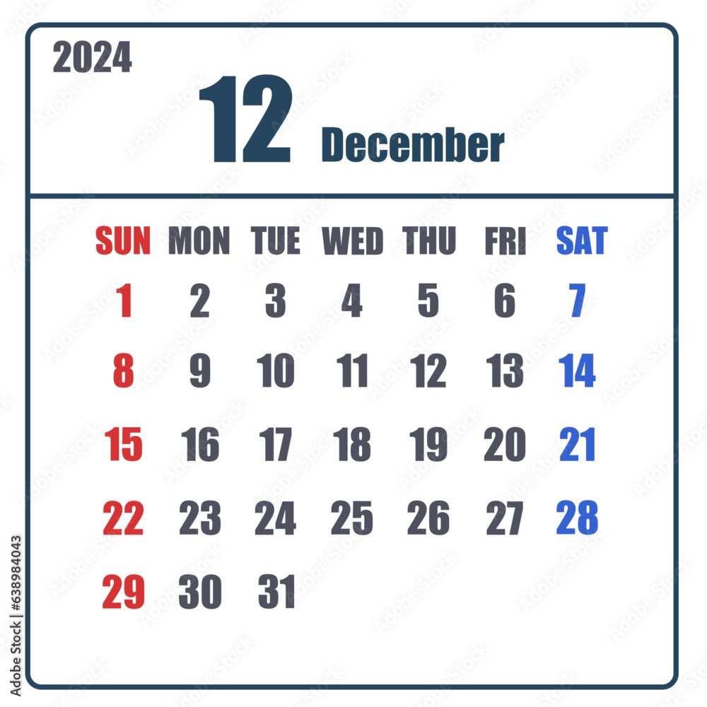 2024年12月のシンプルなカレンダー 2024年12月のシンプルなカレンダー