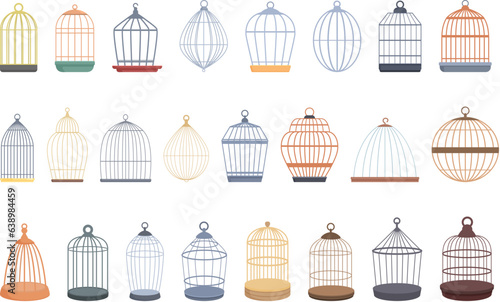 Bird Cage icons set cartoon vector. Animal pet. Shop nature