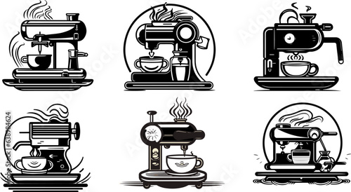 Coffee machine for barista and logo icon  beverage shop black and white illustration vector Generate AI	
