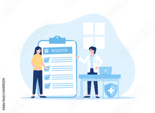 woman is asking about medicines with doctor concept flat illustration
