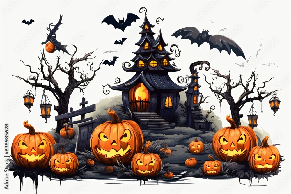 Graphic illustration of a spooky and scary castle with Halloween theme Graphic illustration of a spooky and scary castle with Halloween theme