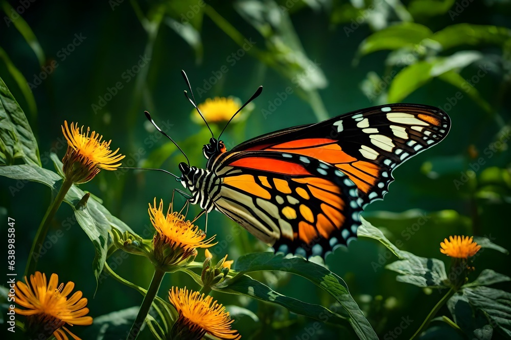 A butterfly made up of various flora and fauna elements, symbolizing the interconnectedness of nature A butterfly made up of various flora and fauna elements, symbolizing the interconnectedness of nature