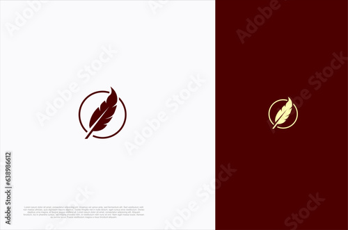 Creative quill classic signature feather ink pen. Writer, lawyer, law firm symbol. Vector design template