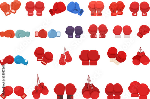 Boxing Gloves icons set cartoon vector. Battle match. Sport glove