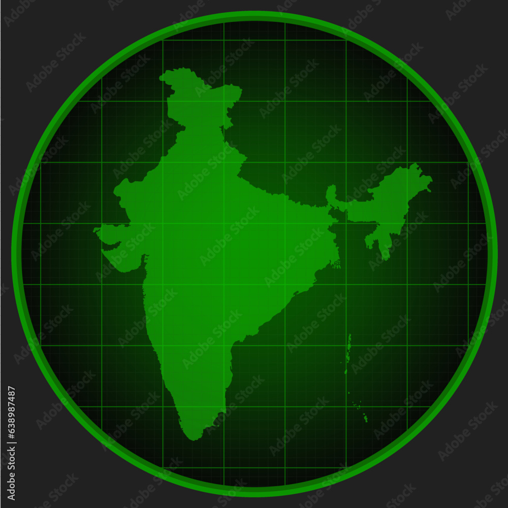 Vector map India on the radar screen