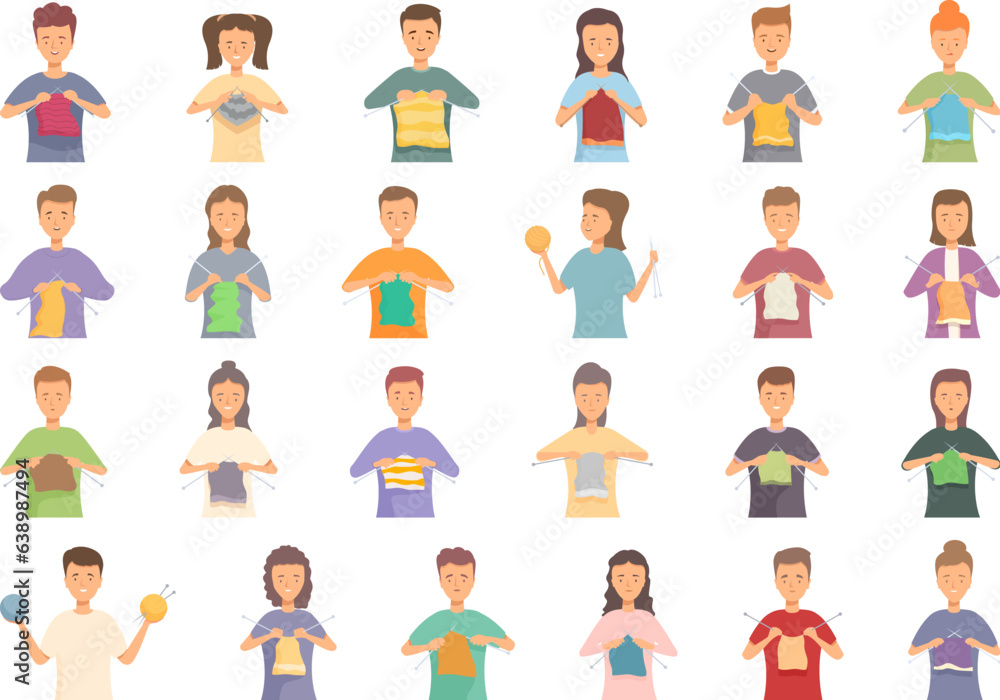 Child knits icons set cartoon vector. Hand tool. Child knits icons set cartoon vector. Hand tool.