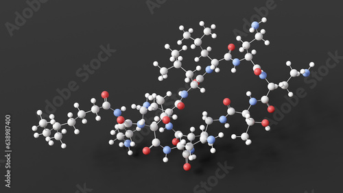 colistin molecule, molecular structure, antibiotic, ball and stick 3d model, structural chemical formula with colored atoms photo