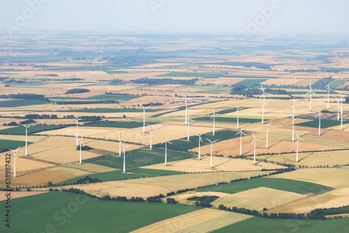 Canvas Print Aerial view of wind turbines farm in Saxony-Anhalt, Germany