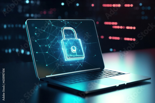 Wallpaper Mural Laptop locked: Cybersecurity & data protection concept. Torontodigital.ca