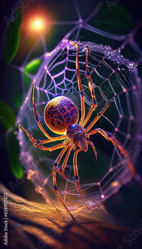 A biomechanical Spider in Jungle Waiting for a Prey AI Generative