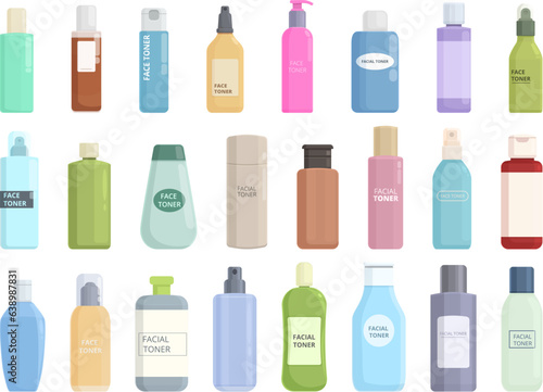 Toner icons set cartoon vector. Skin eye. Face makeup