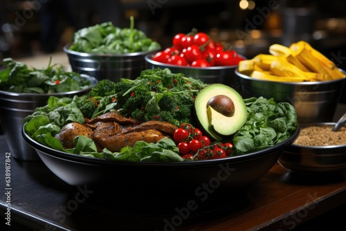 Colorful and balanced fitness meal with post-workout elements., generative IA