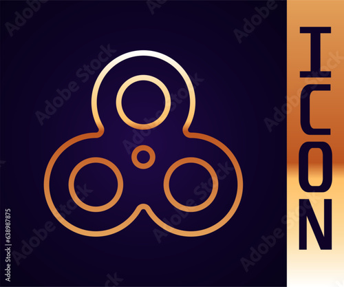 Gold line Fidget spinner icon isolated on black background. Stress relieving toy. Trendy hand spinner. Vector