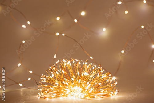 LED string lights. Party holiday christmas decoration lights. Close up christmas LED lighting photo