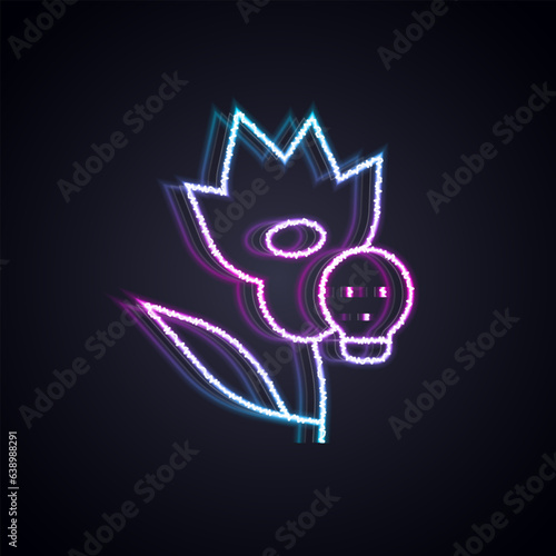 Glowing neon line Poison flower icon isolated on black background. Vector