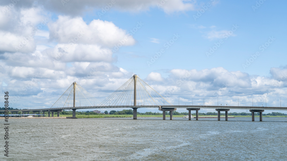 Clark Bridge, a cable-stayed bridge across the Mississippi River between West Alton, Missouri and Alton, Illinois.