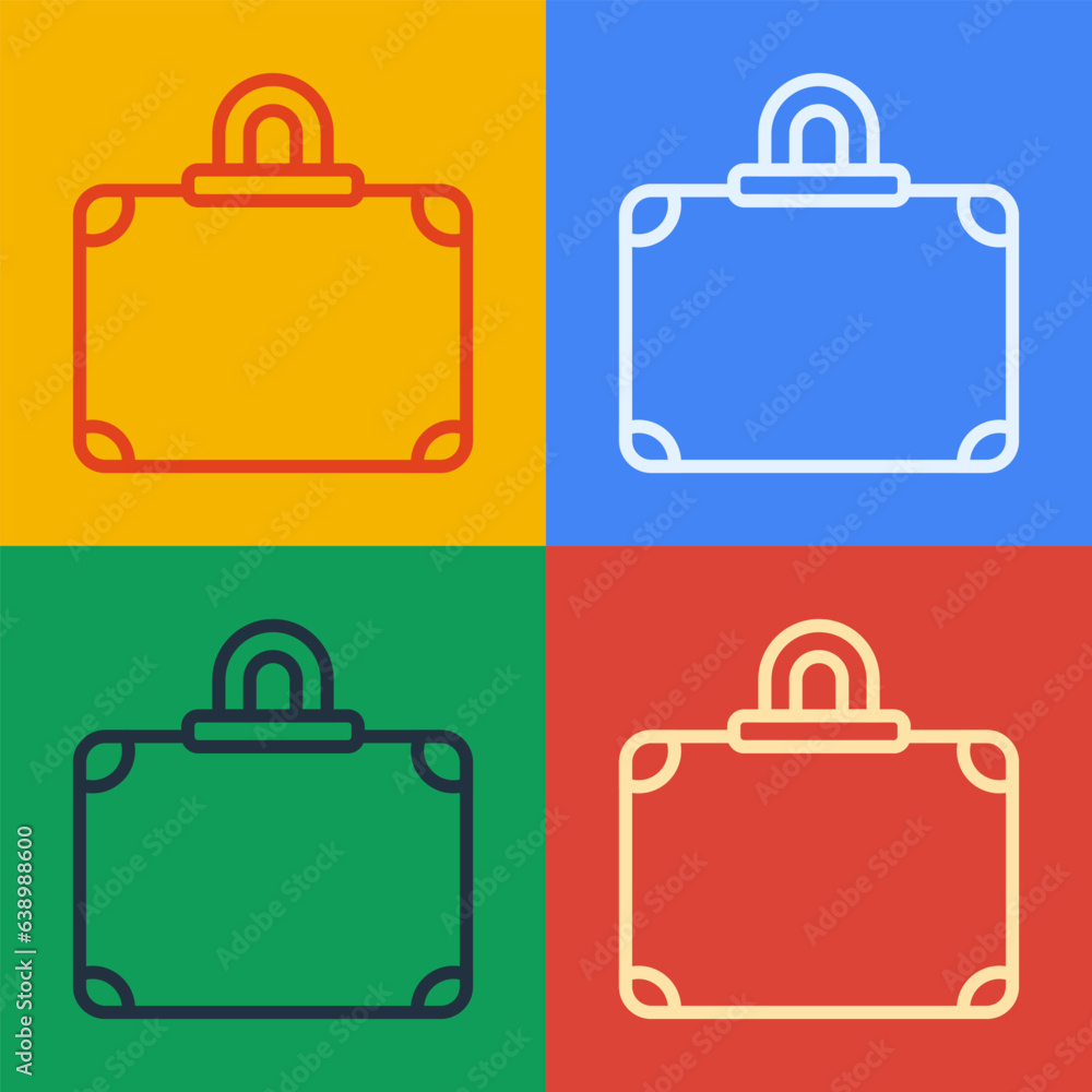Pop art line Suitcase for travel icon isolated on color background. Traveling baggage sign. Travel luggage icon. Vector Pop art line Suitcase for travel icon isolated on color background. Traveling baggage sign. Travel luggage icon. Vector