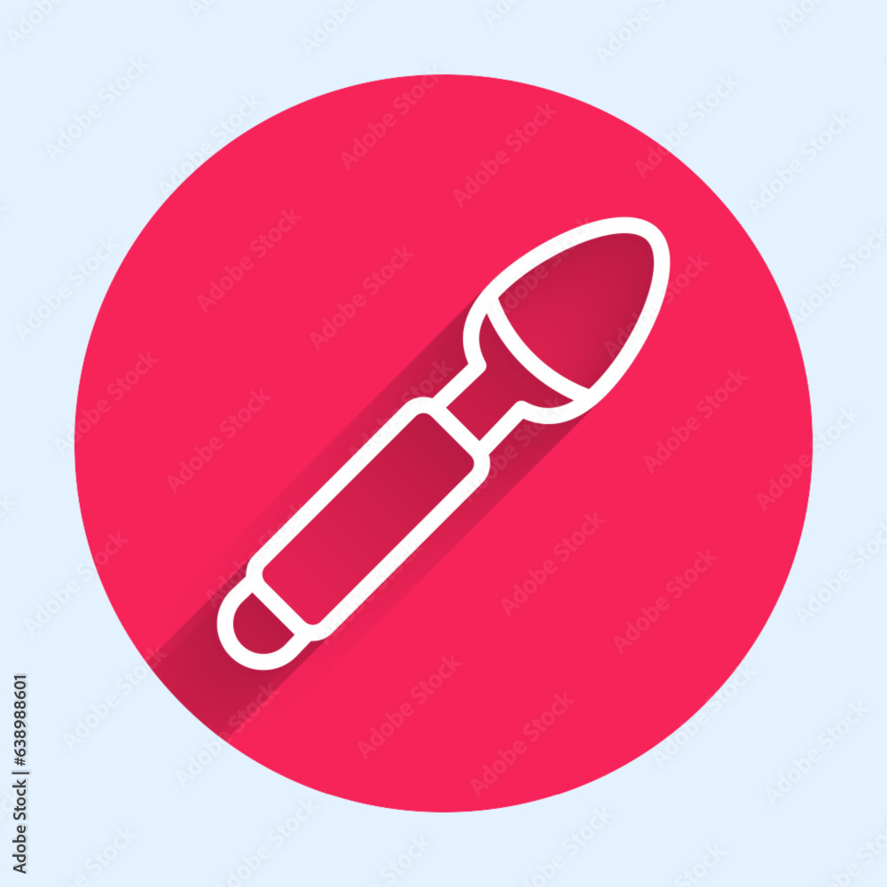 White line Silver spoon icon isolated with long shadow background. Cooking utensil. Cutlery sign. Red circle button. Vector White line Silver spoon icon isolated with long shadow background. Cooking utensil. Cutlery sign. Red circle button. Vector