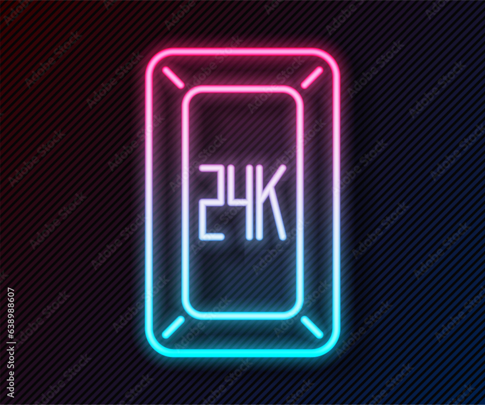 Glowing neon line Gold bars 24k icon isolated on black background. Banking business concept. Vector Glowing neon line Gold bars 24k icon isolated on black background. Banking business concept. Vector
