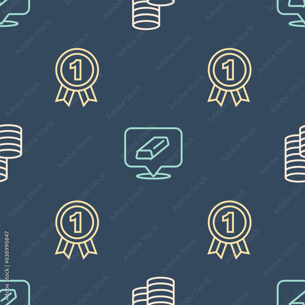 Set line Gold coin money, Medal and bars on seamless pattern. Vector Set line Gold coin money, Medal and bars on seamless pattern. Vector