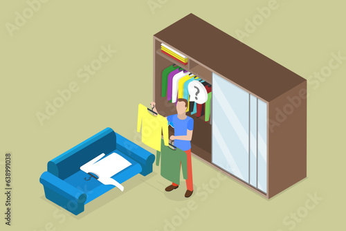 3D Isometric Flat Vector Conceptual Illustration of Home Wardrobe Room, Clothing Organization and Storage