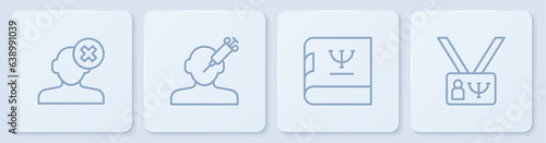 Set line Solution problem in psychology, Psychology book, Addiction to the drug and . White square button. Vector