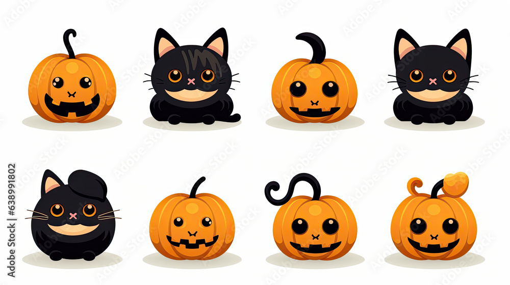 Set of halloween silhouettes black icon and character Set of halloween silhouettes black icon and character