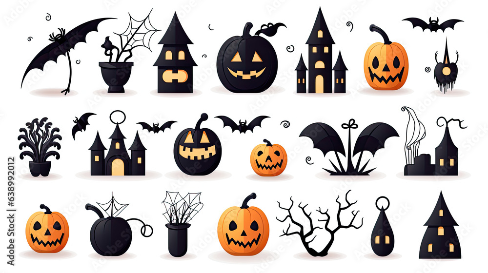 Obraz premium Set of halloween silhouettes black icon and character