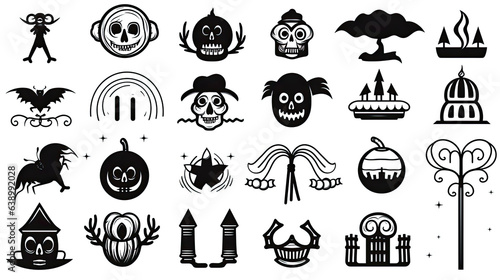 Set of halloween silhouettes black icon and character