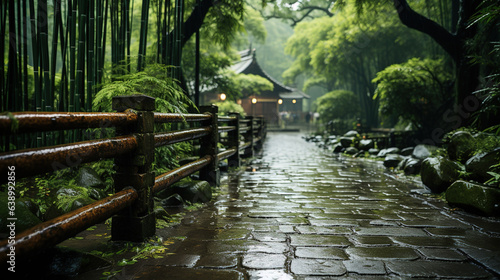 Wallpaper Mural A Bamboo Forest With a Path in The Rain AI Generative Torontodigital.ca