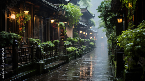 Zhangjiajie Jiangnan Misty Rain Stone Road in Jiangnan Village Houses AI Generative © Image Lounge