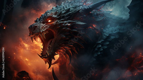 giant dragon in a black night apocalipse background. Generative Ai © L2004 ZUL